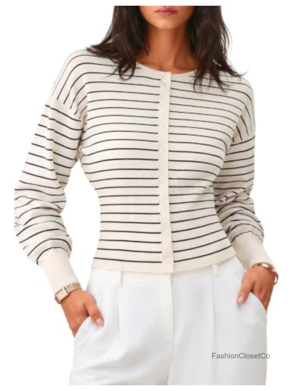 Long Sleeve Ribbed Knit Button Front Fitted Waist Cardigan Sweater
